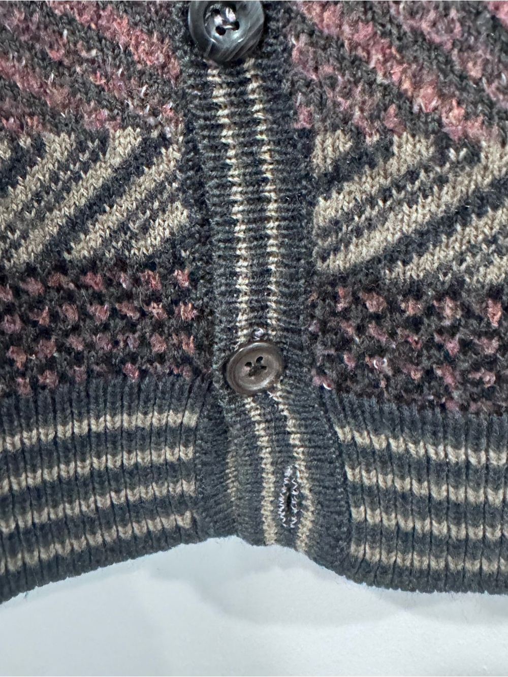 Vintage 80s 90s Grandpa Knit Sweater Vest Button Front Blue Geometric Chevron - Picture 3 of 6